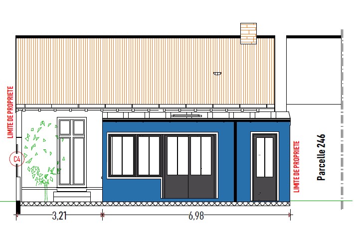 Elévation 2D agrandissement de maison à Rezé